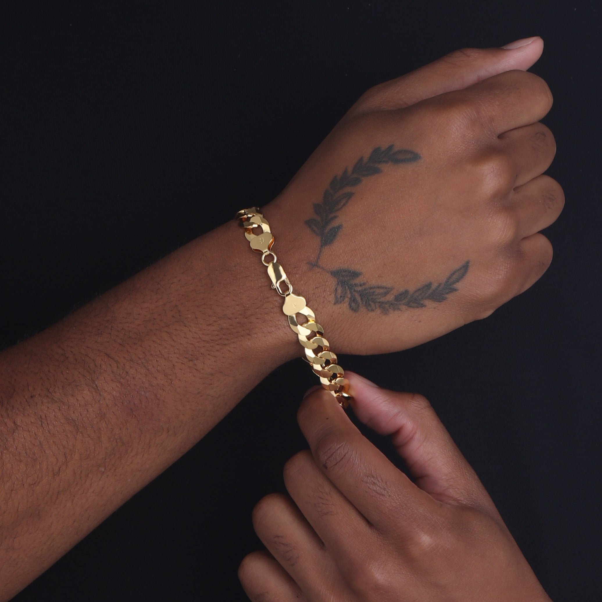 10mm-Flat-Cuban-Link-Bracelet-Yellow-Gold-c 10mm Flat Cuban Link Bracelet Yellow Gold c