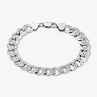10mm Flat Cuban Link Diamond Cut Bracelet Rhodium - a