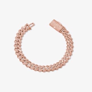 10mm Iced Out Cuban Link Bracelet Rose Gold - a