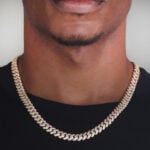 10mm Iced Out Cuban Link Chain Yellow Gold b