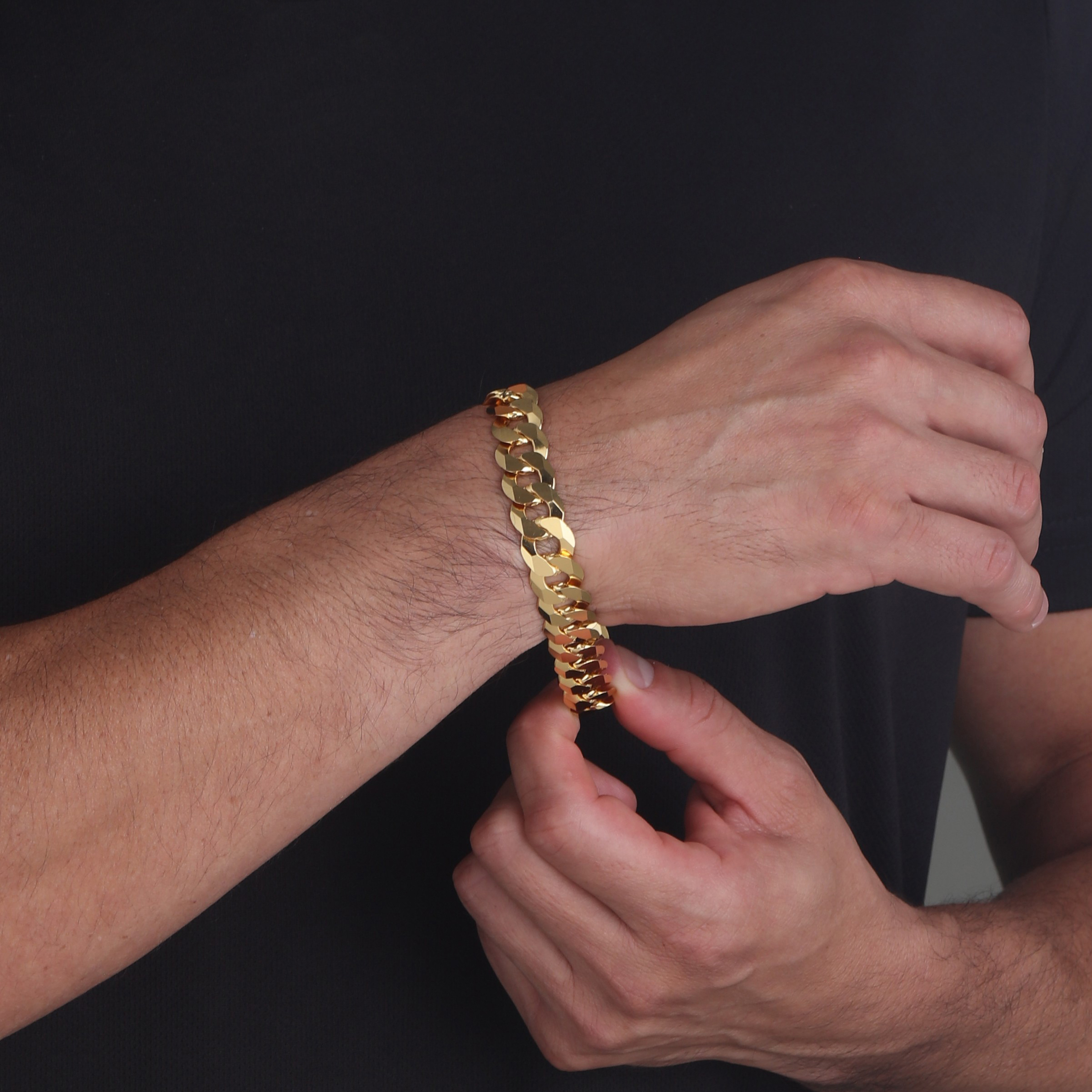 12.5mm-Flat-Cuban-Link-Bracelet-Yellow-Gold-b 12.5mm Flat Cuban Link Bracelet Yellow Gold b