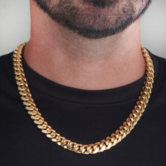 12mm Silver Cuban Link Box Clasp Chain Yellow Gold - a