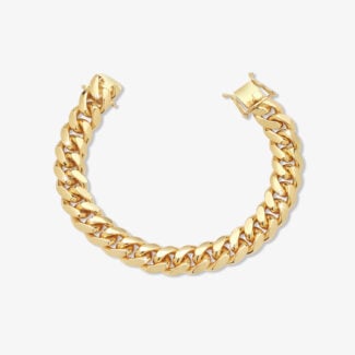 12mm cuban link box bracelet yellow gold - a