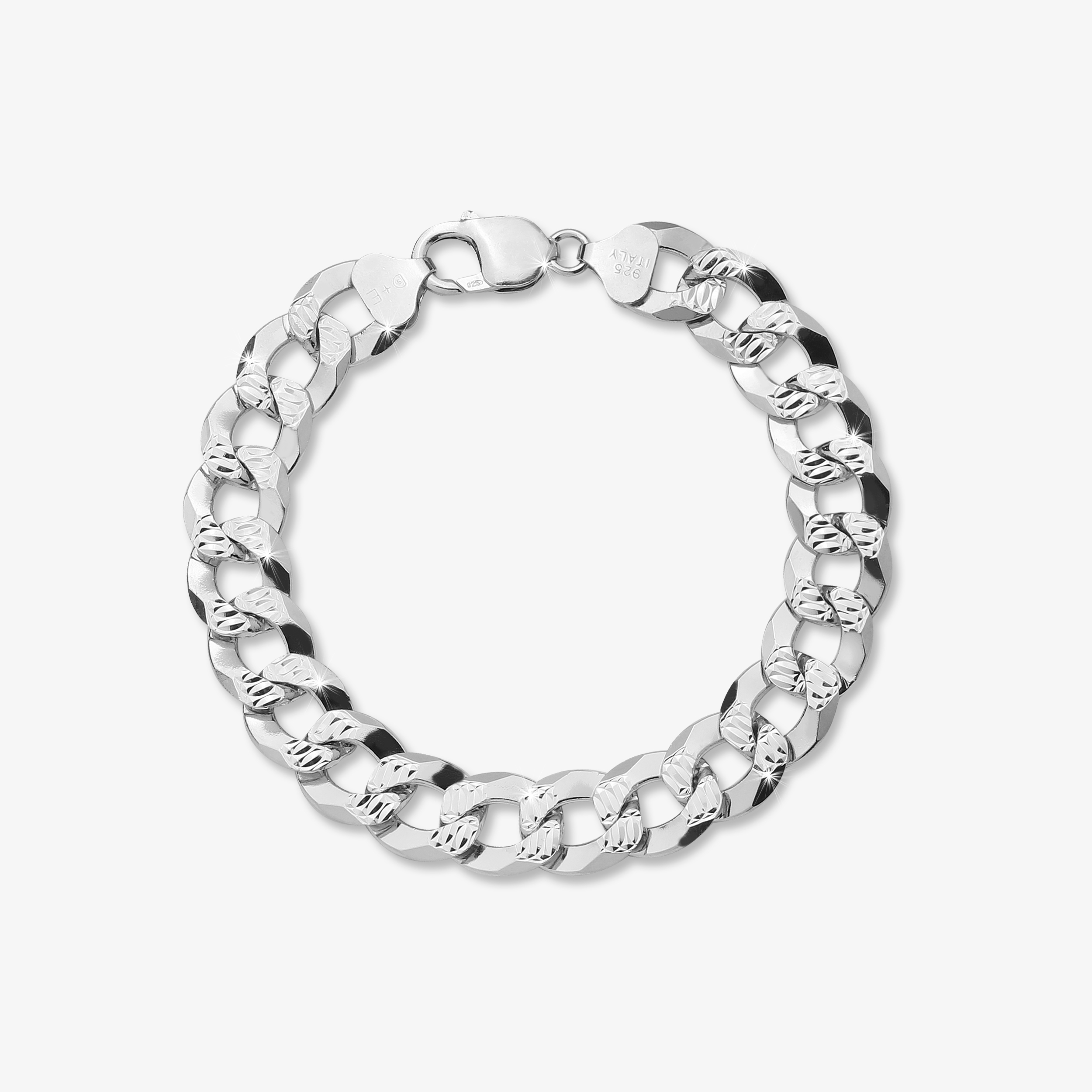 13mm-Flat-Cuban-Link-Diamond-Cut-Bracelet-Rhodium-a1 13mm Flat Cuban Link Diamond Cut Bracelet Rhodium - a1