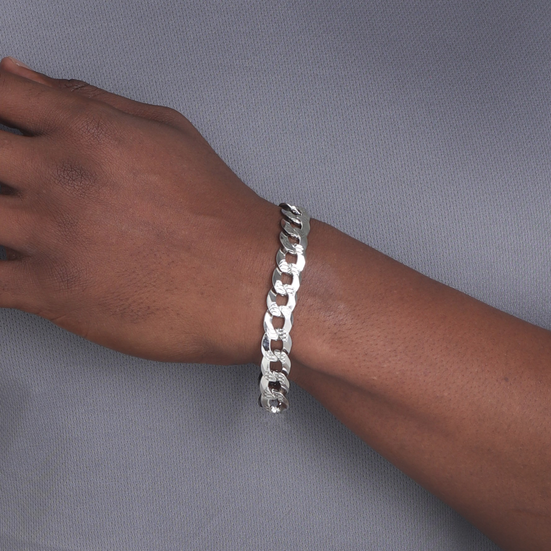 13mm-Flat-Cuban-Link-Diamond-Cut-Bracelet-Rhodium-b1 13mm Flat Cuban Link Diamond Cut Bracelet Rhodium b1