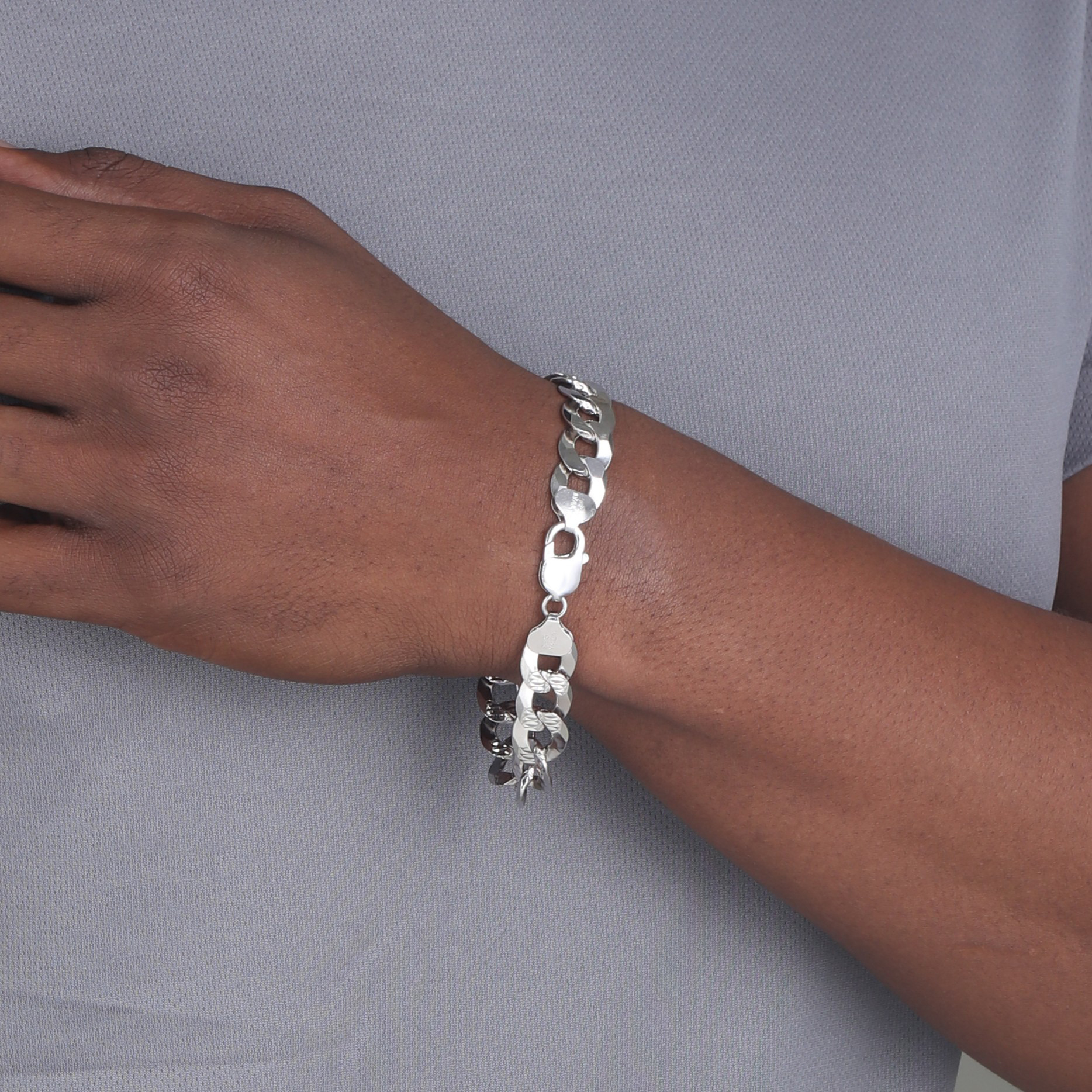 13mm-Flat-Cuban-Link-Diamond-Cut-Bracelet-Rhodium-c1 13mm Flat Cuban Link Diamond Cut Bracelet Rhodium c1