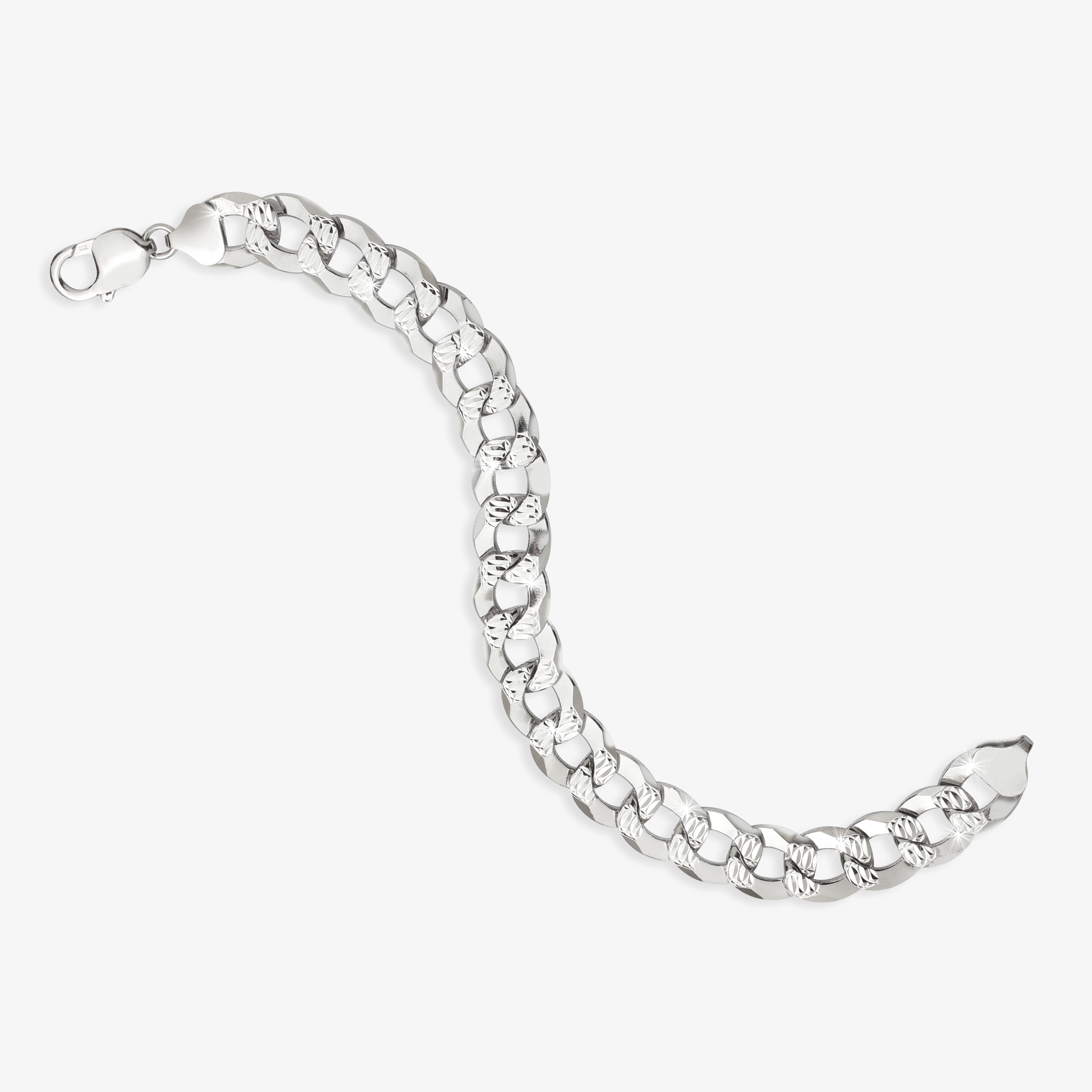 13mm-Flat-Cuban-Link-Diamond-Cut-Bracelet-Rhodium-d 13mm Flat Cuban Link Diamond Cut Bracelet Rhodium d