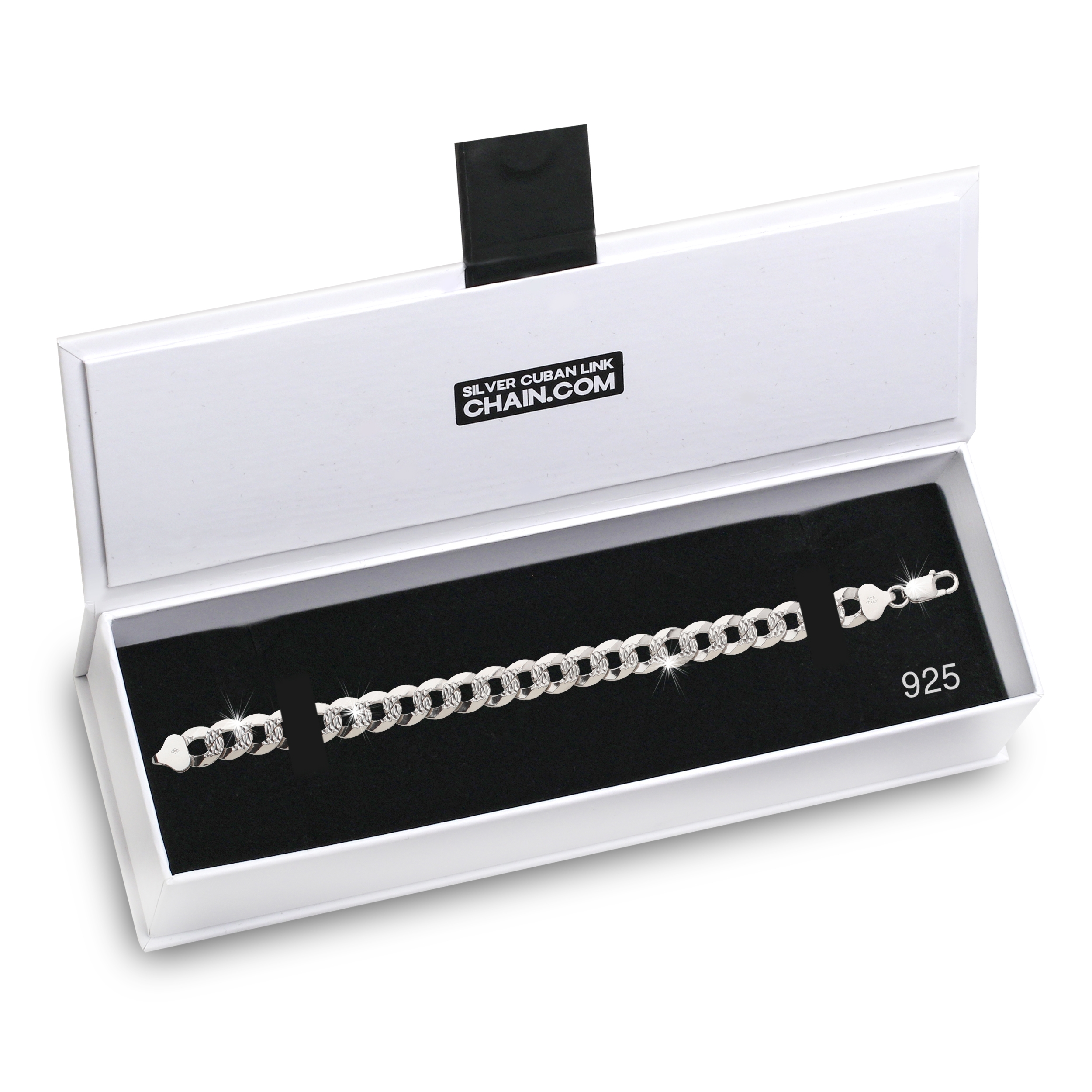 13mm-Flat-Cuban-Link-Diamond-Cut-Bracelet-Rhodium-e 13mm Flat Cuban Link Diamond Cut Bracelet Rhodium e