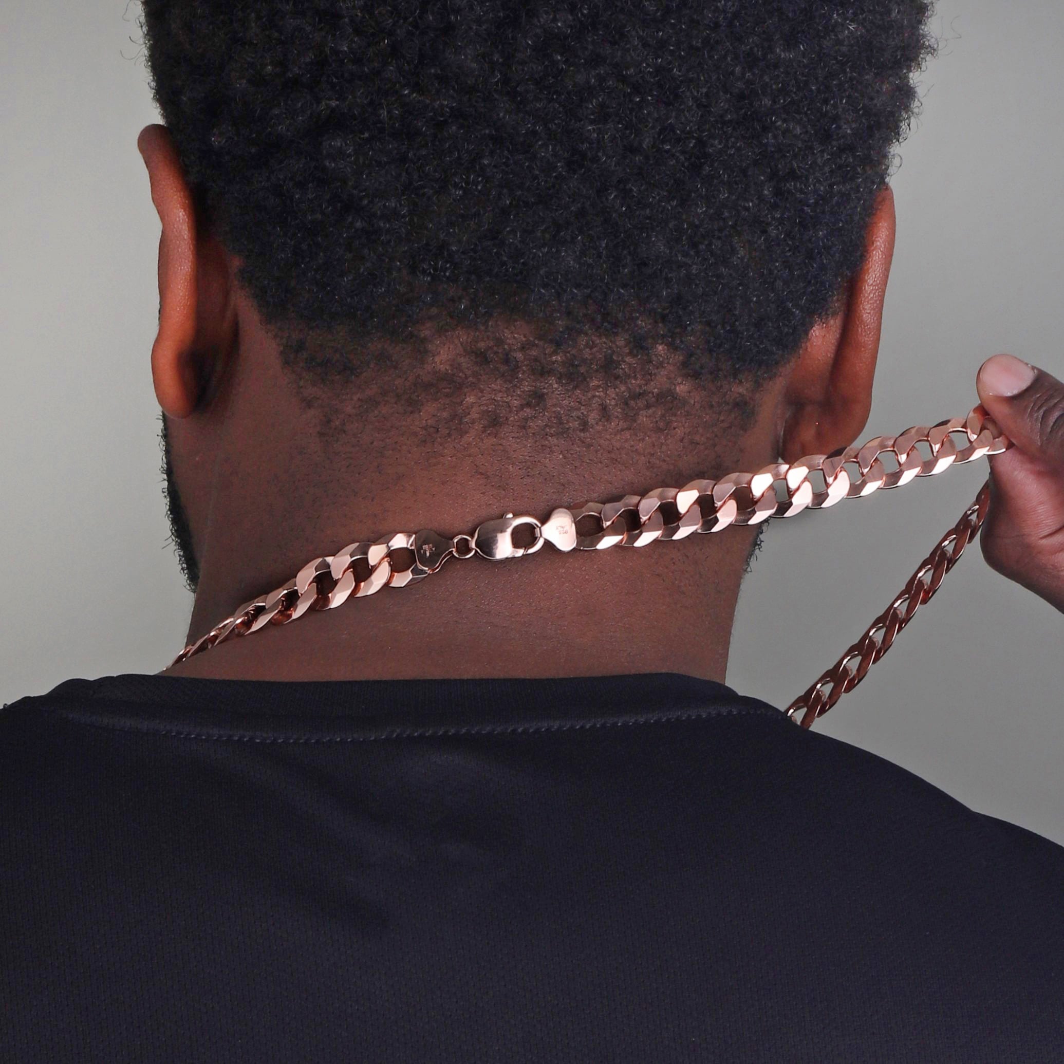 13mm-Italian-Sterling-Silver-Flat-Cuban-Chain-18kt-rose-gold-c 13mm Italian Sterling Silver Flat Cuban Chain 18kt rose gold c