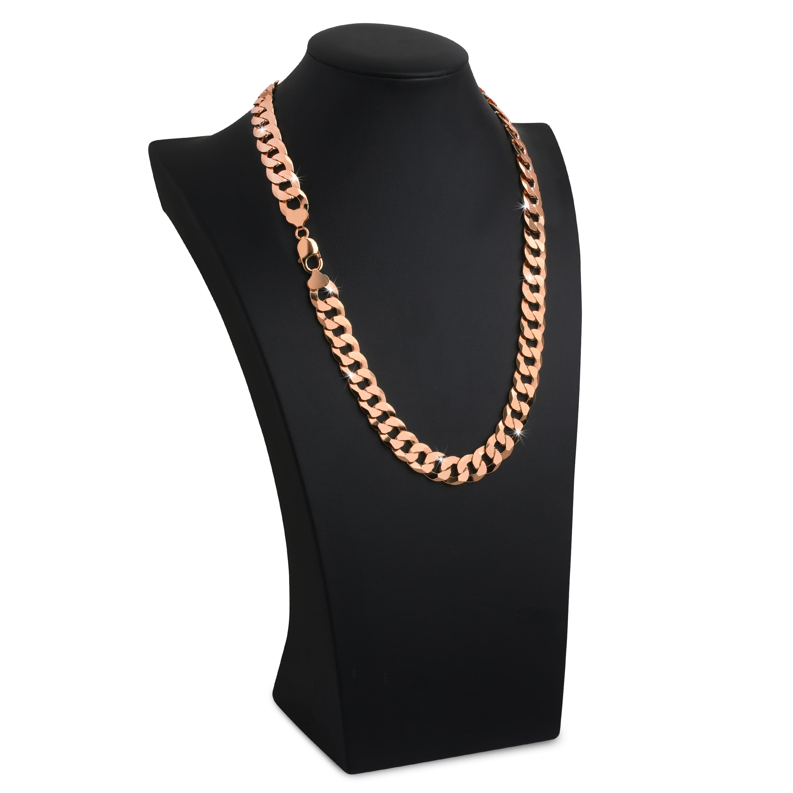 13mm-Italian-Sterling-Silver-Flat-Cuban-Chain-18kt-rose-gold-d 13mm Italian Sterling Silver Flat Cuban Chain 18kt rose gold d