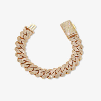 15mm iced out cuban link bracelet yellow gold - a