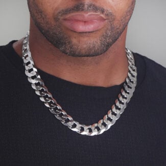 16mm Flat Cuban Link Chain Rhodium b