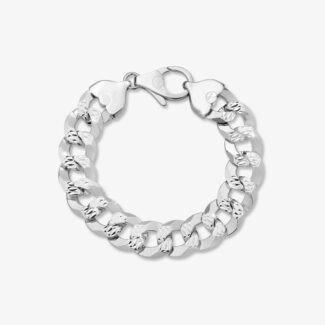 16mm Flat Cuban Link Diamond Cut Bracelet Rhodium - a