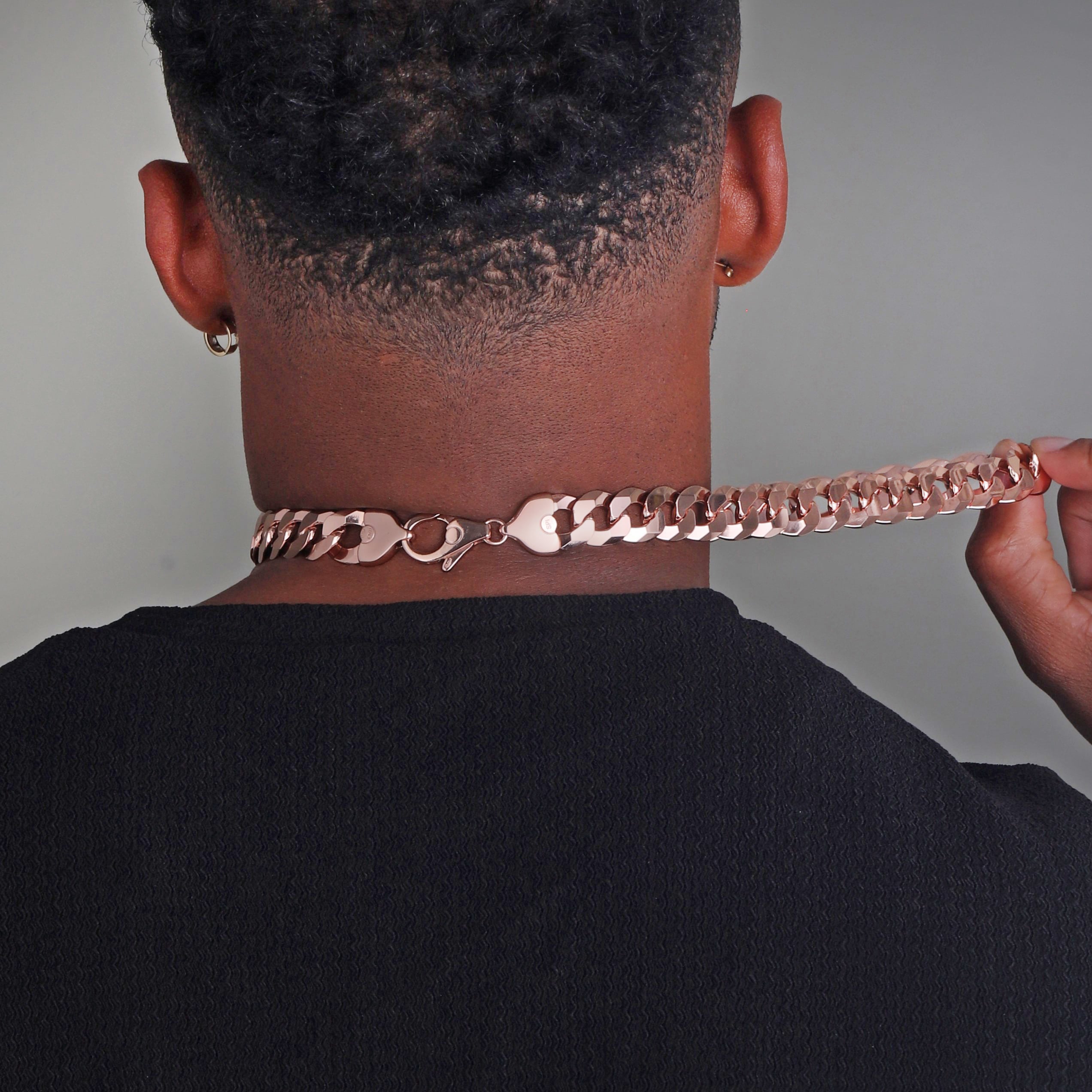 16mm-Italian-Sterling-Silver-Flat-Cuban-Chain-18kt-rose-gold-c 16mm Italian Sterling Silver Flat Cuban Chain 18kt rose gold c
