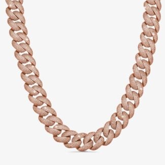 23mm Iced-Out Cuban Link Chain Rose Gold - a