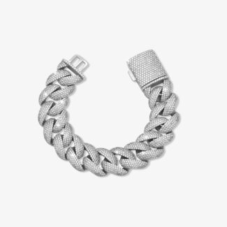 23mm iced out cuban link bracelet silver - a