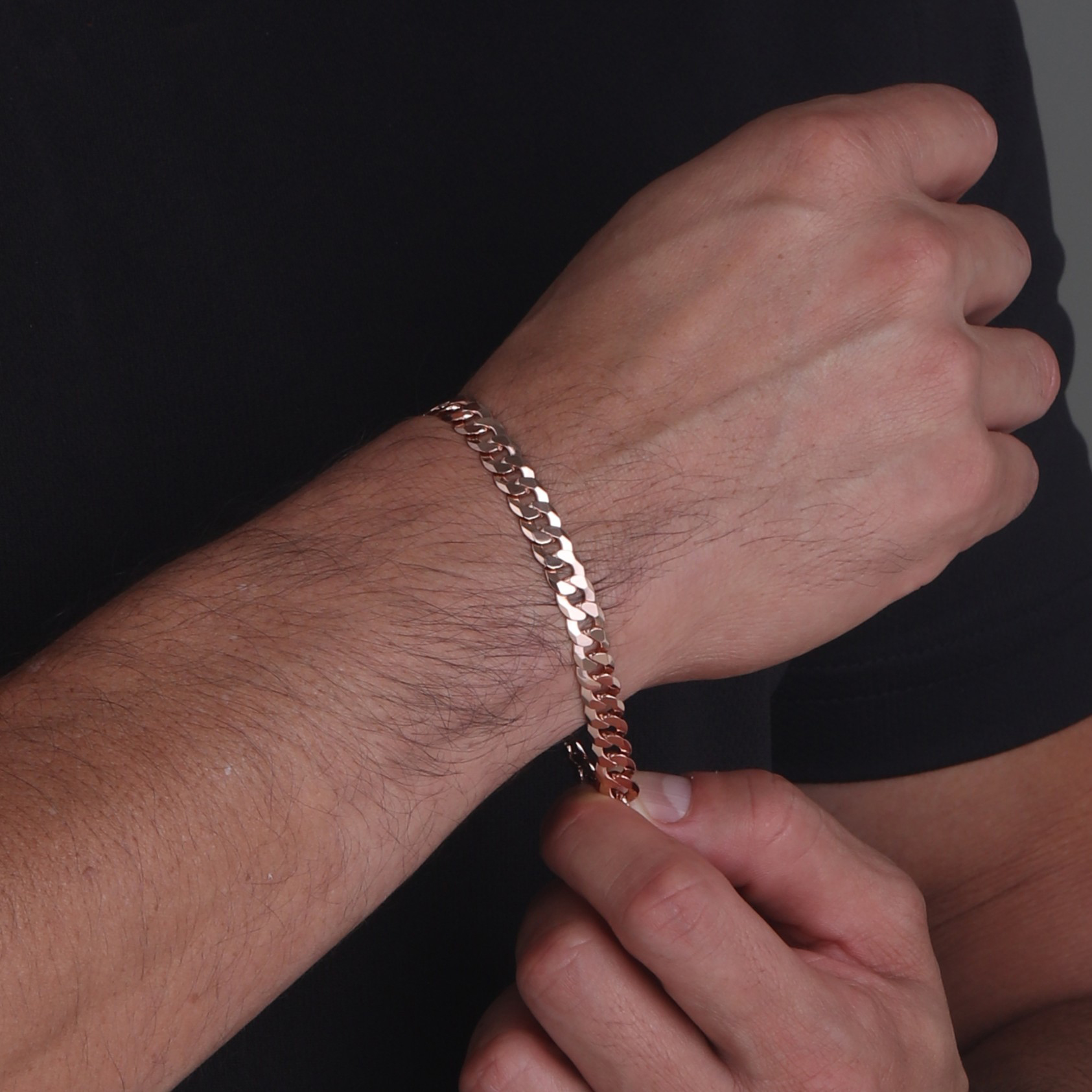 7mm-Flat-Cuban-Link-Bracelet-Rose-Gold-b 7mm Flat Cuban Link Bracelet Rose Gold b