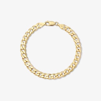 7mm Flat Cuban Link Bracelet Yellow Gold - a