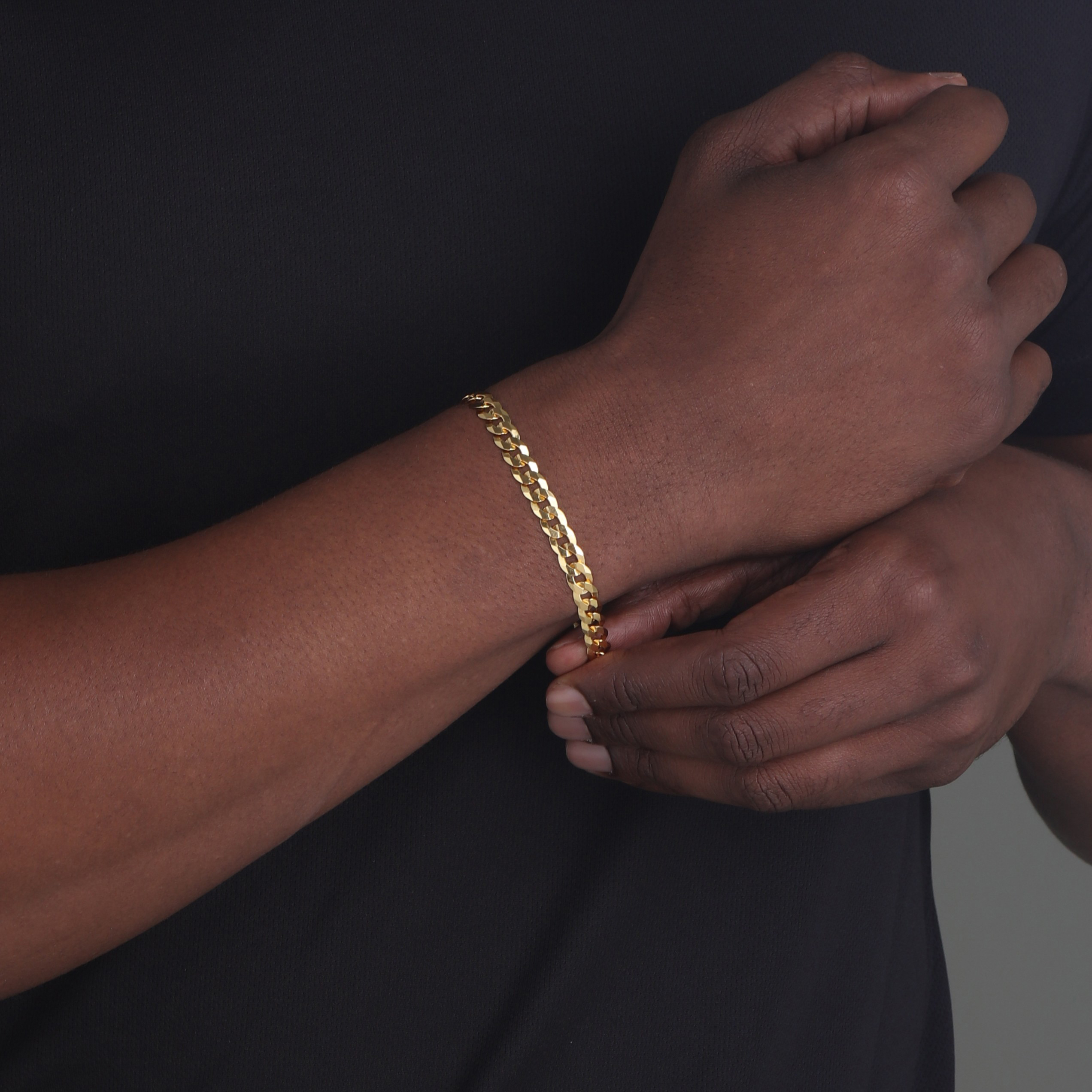 7mm-Flat-Cuban-Link-Bracelet-Yellow-Gold-b 7mm Flat Cuban Link Bracelet Yellow Gold b