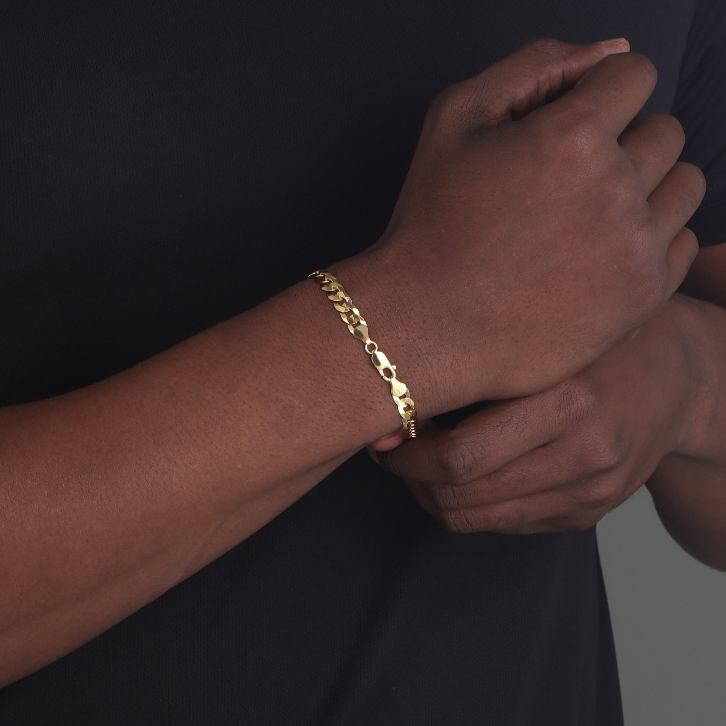 7mm-Flat-Cuban-Link-Bracelet-Yellow-Gold-c 7mm Flat Cuban Link Bracelet Yellow Gold c