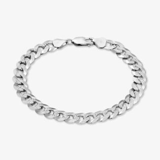 7mm Flat Cuban Link Diamond Cut Bracelet Rhodium - a