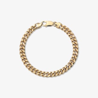 7mm Miami Cuban Lobster Clasp Bracelet Yellow Gold - a