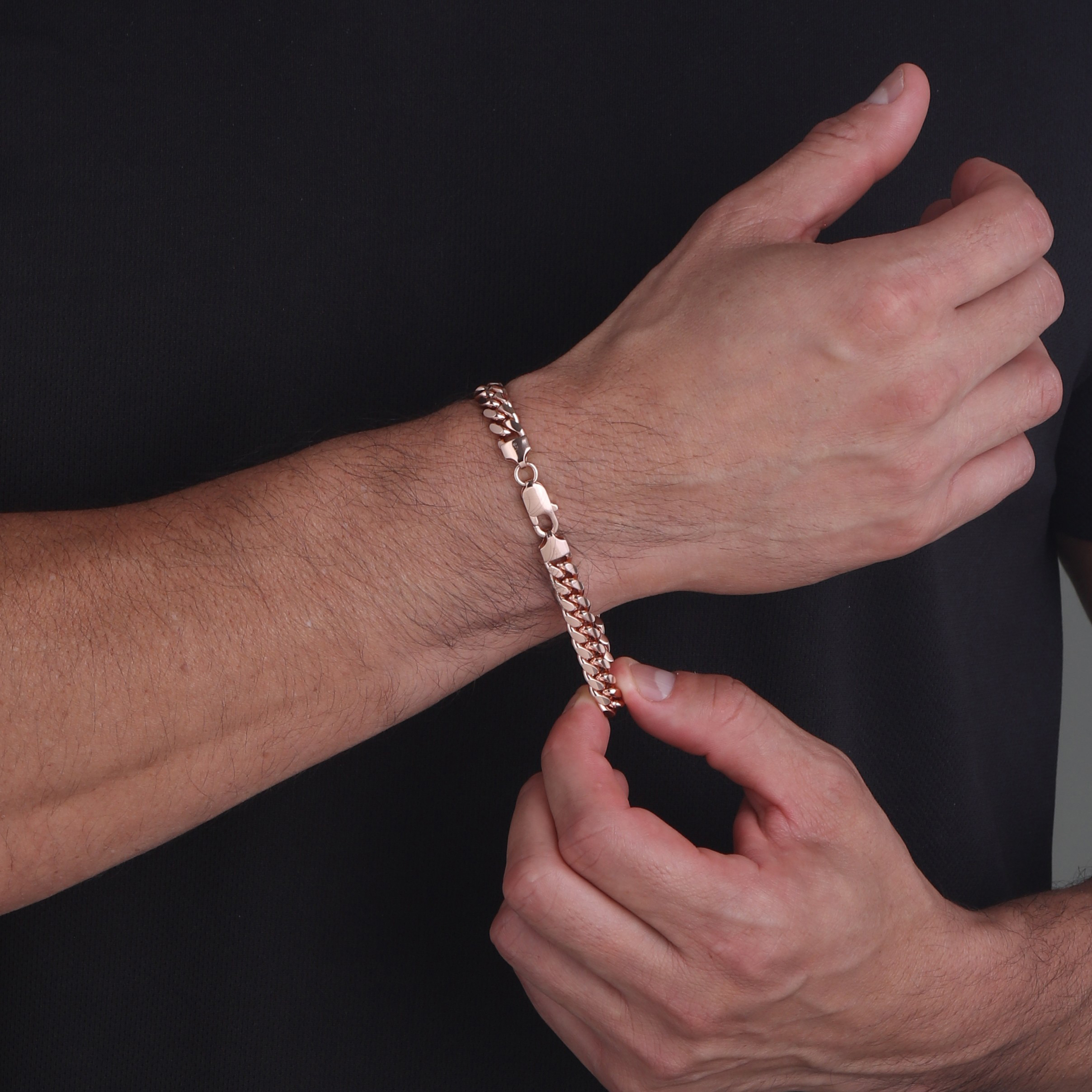 7mm-Silver-Cuban-Link-Lobster-Bracelet-Rose-Gold-c 7mm Silver Cuban Link Lobster Bracelet Rose Gold c