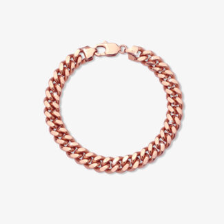 9mm Silver Cuban Link Lobster Bracelet Rose Gold - a